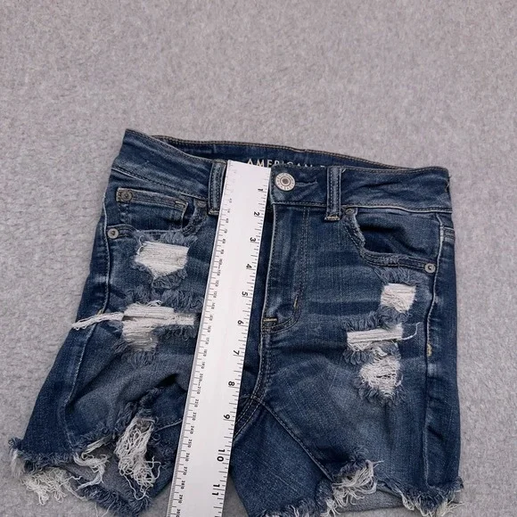 American Eagle Denim Jean Shorts Women's 0‎ Hi-Rise Shortie Distressed Stretch - Picture 6 of 10